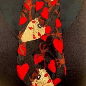 Looney Tunes Mania 1997 Taz Devil Hearts silk Tie Neckwear Valentines Dad Gift